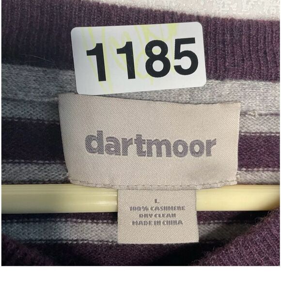 Dartmoor Cashmere Sweater Mens size L Purple Gray Striped V-neck Pullover Career - Picture 5 of 6